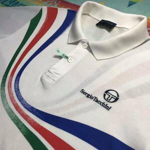 レア80s VINTAGEアーカイブSergio Tacchiniセルジオタッキーニ クリーニング済 内野取扱正規品 BIGシルエットArt printテニス ポロシャツLL