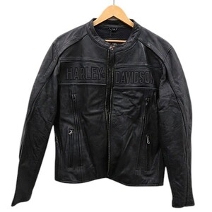 【大きいサイズ】1,000円～ HARLEY DAVIDSON ハーレーダビッドソン レザージャケット インナー付き ブラック系 サイズ2XL バイク [M6095]