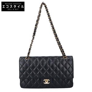 CHANEL シャネル ラムスキン ダブルフラップ ダブルチェーン ショルダーバッグ ブラック/ゴールド金具 レディース