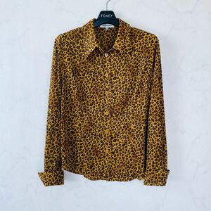 【美品】Yves Saint Laurent イヴサンローラン / 総柄 レオパード ブラウス シャツ ヒョウ柄 豹柄 希少 36サイズ とろみ