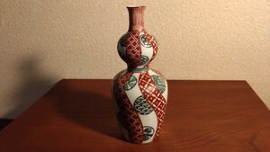 古九谷　九谷焼　徳利　花入　赤絵　江戸期　金沢旧家蔵出し　角福　１客