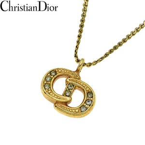 Christian Dior クリスチャンディオール CDロゴ モチーフ ラインストーン ネックレス ゴールド