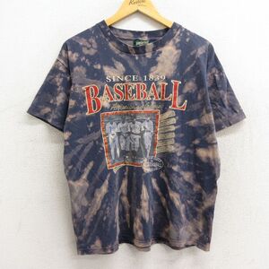 L/古着 アメリカンイーグル 半袖 ビンテージ Tシャツ メンズ 90s ベースボール 野球 コットン クルーネック 紺 ネイビー ブ