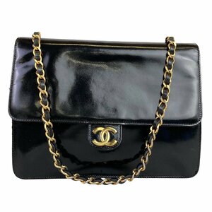 【１円～】 シャネル CHANEL バッグ ショルダーバッグ マトラッセ ココマーク エナメル ブラック ゴールド金具 中古