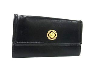 1円 ■美品■ GIANNI VERSACE ジャンニ ヴェルサーチ サンバースト レザー 二つ折り 長財布 ウォレット 札入れ ブラック系 FL1747