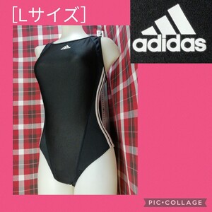 【 アディダス ポリエステル・ポリウレタンの ツルすべ 白３本ライン付 黒色 競泳水着［Lサイズ］adidas 12月1日(日) 終了・週末クーポン】