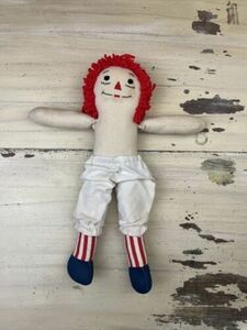 RAGGEDY ANDY DOLL- Vtg, Cloth Doll, Bright Red Hair, Pantaloons, 14” Doll 海外 即決