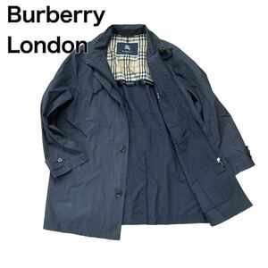 BURBERRY London バーバリー ステンカラーコート ネイビー 紺 ノバチェックM 三陽商会