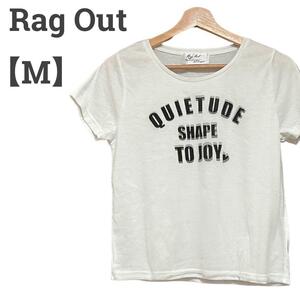 Rag Out レディース【M】半袖カットソーメッシュ ロゴTカジュアル 白