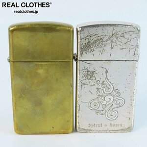 ZIPPO/ジッポー SOLID BRASS/ソリッドブラス/Spiral Heart/スパイラルハート スリム 1992年製 2000年製 2点セット /UPK