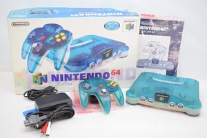 動作品 美品 NINTENDO 64 ニンテンドウ64 クリア ブルー 元箱 取説 コントローラ ACアダプタ付 任天堂 ニンテンドー ゲーム RO-518K/507