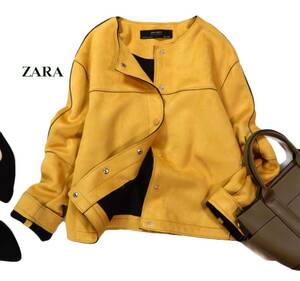 ザラ ZARA BASIC キレイ色☆スウェード風 ノーカラー ジャケット M