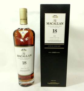 1000円スタート 酒 SCOTCH WHISKY MACALLAN 18年 HIGHLAND SINGLE MALT SHERRY OAK CASK 750ml 43％ マッカラン 未開栓 箱付 WHO △酒H503