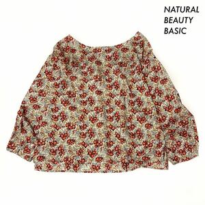 NATURAL BEAUTY BASIC★花柄 長袖ブラウス プルオーバー レッド 赤