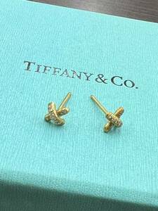 1円か【TIFFANY 】750 K18 ピアス クロスステッチ ダイヤモンド アクセサリー ティファニー 