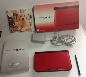 中古品 北米版 任天堂 Nintendo 3DS XL 日本の3DSLL レッドブラック本体 おまけソフトDog+Cat