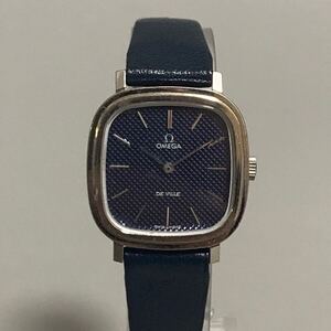 1円 稼働 OMEGA オメガ デビル De ville Oval Blue dial オーバル ブルー文字盤 純正ベルト 手巻き 腕時計 現状品