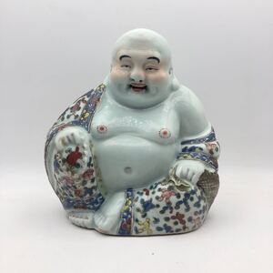 景徳鎮? 粉彩 布袋 江西 置物 中国古玩 中国美術 時代物 色絵 骨董 コレクション 縁起物 陶器 オブジェ