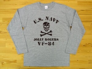 JOLLY ROGERS VF-84 杢グレー 5.6oz 長袖Tシャツ 黒 L ミリタリー ジョリーロジャース スカル ドクロ U.S. NAVY