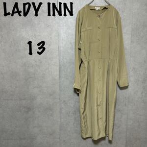 【LADY INN】ラディイン（１３）ロングシャツワンピース＊ドット＊花柄ボタン