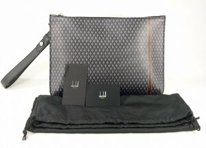 【新品同様】 dunhill ダンヒル クラッチ バッグ セカンド バッグ エンジンターン柄 黒 ブラック 保存袋 カード メンズ