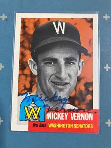 1991 Topps Archives Real 本物 Signature on 1953 Reprint Card #287 Mickey Vernon Washington Senators.