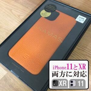 ★外箱スリキズ/本体問題なし 本革 GRAMAS iPhone11 iPhoneXR 兼用 対応 スマホケース Shrunken-calf Leather オレンジ 