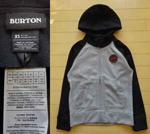 【BURTON】子供用 B CROWN ボンデッド フルジップ フーディ― ヘザーグレー/ブラック SIZE:XS/JPN-110 (バートン,パーカー)