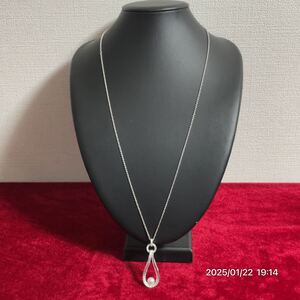 極美品 SILVER シルバー MIKIMOTO ミキモト ドロップモチーフ 真珠 パール ロングチェーン ペンダント ネックレス アクセサリー