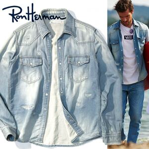 【Ron Herman】Safari掲載◎!!RHC ロンハーマン Fake Denim Shirt フェイクニット ストレッチスウェットデニムシャツ ウエスタンシャツ