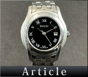 206864★動作確認済 GUCCI グッチ レディースウォッチ 腕時計 クォーツ デイト 3針 5500L SS ブラック シルバー レディース / D