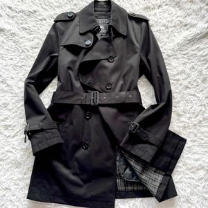 未使用に近い●バーバリーブラックレーベル トレンチコート キルティングライナー ベルト完備 BURBERRY BLACK LABEL ロング 黒 ブラック L