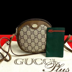 極 美品 GUCCI グッチ グッチプラス オールドグッチ GGモノグラム レザー 本革 ショルダーバッグ ポシェット サコッシュ ブラウン 32670