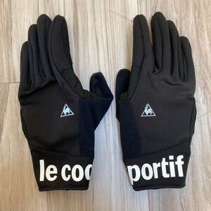 送料230★ルコック L メンズ 冬用 防風 保温 グローブ 自転車用 パッド付き 手袋 le coq sportif ビッグロゴ&マーク 良質品 D568 ブラック