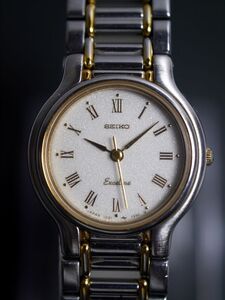 セイコー SEIKO エクセリーヌ EXCELINE クォーツ 3針 純正ベルト 1221-0190 女性用 レディース 腕時計 1992年製 z459 稼働品