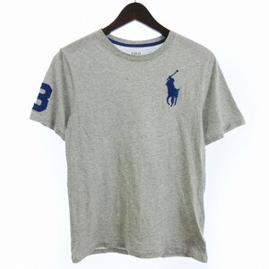 ポロ ラルフローレン POLO RALPH LAUREN Tシャツ カットソー クルーネック 半袖 胸ロゴ刺繍 グレー L 160 ■GY35 キッズ