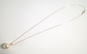 未使用 12mm K18 ダイヤモンド 0.1ct 一粒パールネックレス ペンダント 真珠 40cm ゴールデン