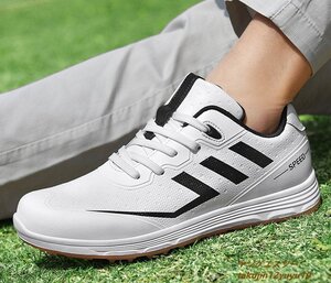 新品セール◆ゴルフシューズ Golf shoes メンズ スニーカー 運動靴スポーツシューズ 紳士 グラデーション幅広 防滑 撥水 耐磨 白/黒 23.0cm