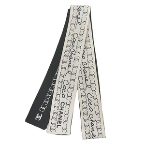 【栄】シャネル CHANEL ヘアバンド スカーフ 3.5x88cm 白黒 シルク100% ファッション 服飾小物 etc その他 女性 箱