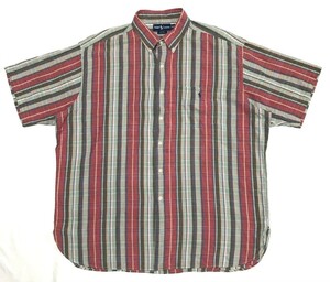 【90s】POLO RALPH LAUREN MCMEEL SHIRT ポロ ラルフローレン ボタンダウン半袖シャツ メンズXXL マドラスチェック総柄 ヴィンテージ 正規