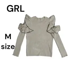 GRL ニットカットソー　トップス　肩フリル　オフショルダー　レディース　M