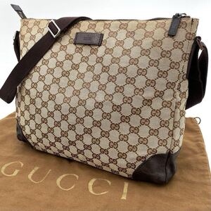 【GUCCI グッチ】ショルダーバッグ GGキャンバス レザー　ロゴ型押し　大型　A4収納　大容量　肩掛けバック　正規品