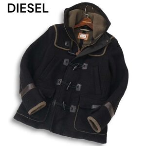 イタリア製★ DIESEL ディーゼル 秋冬 裏ボア★ 圧縮ウール ダッフル コート Sz.S メンズ 黒　I4T03986_C#N