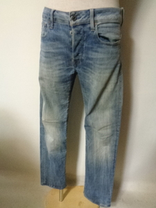 ジースターロウ G-Star RAW 3301 STRAIGHT デニム パンツ ジーンズ ストレート UESD加工 ヒゲ インディゴ W30 ボタンフライ