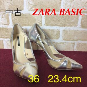 【売り切り!送料無料!】A-173 ZARA BASIC!36!23.4cm!パンプス!シルバー!パーティ!かわいい!おしゃれ!クリア素材!中古