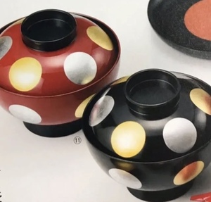 【在庫処分】【1000円～】越前漆器■越前塗　夫婦吸物椀 雑煮椀　日月蒔絵【２客】★国産★本漆手塗り【新品】