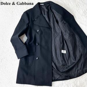 【美品】DOLCE&GABBANA ドルチェ＆ガッバーナ D&G ピーコート ダブルブレストコート 36/50 XL ウール アルパカ 黒 黒タグ ベルトメンズ