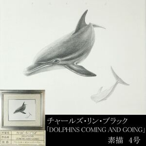 【LIG】真作保証 チャールズ・リン・ブラック 「DOLPHINS COMING AND GOING」 素描 ペンシル・オン・ペーパー 4号 額装 [.R]24.11