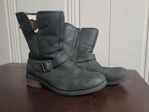 used UGG レディース ムートン エンジニアブーツ 黒 US10 JP26.5 アグ シープスキン サイド ジップ メンズ