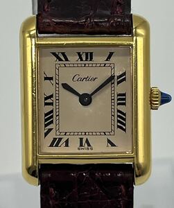 カルティエ CARTIER プレマストタンク 手巻き GP×革 アイボリー文字盤 PRE MUST TANK 70年代 レディース腕時計 稼働品